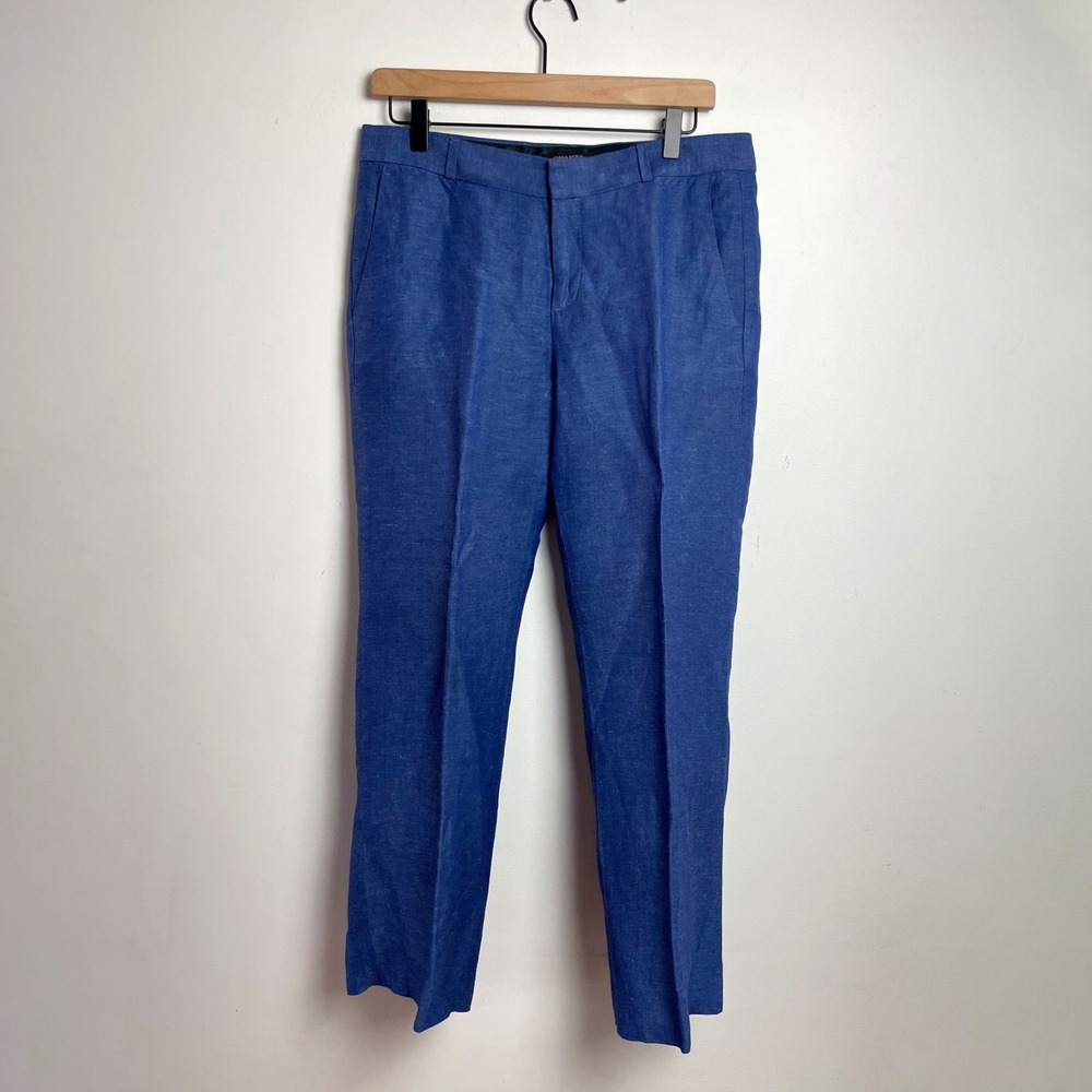 Banana Republic Blue Linen Blend Straight Leg Dress Pants Sz 6 Office Business